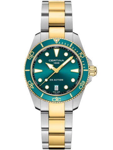 Certina C048.210.22.091.00 DS Action 34,5 мм - Унисекс ръчен часовник с кварцов механизъм - цвят Зелен