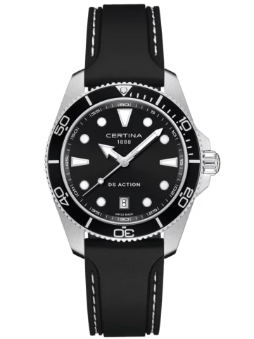Certina C048.410.17.051.00 DS Action - Унисекс ръчен часовник с кварцов механизъм - Каучук - цвят Черен
