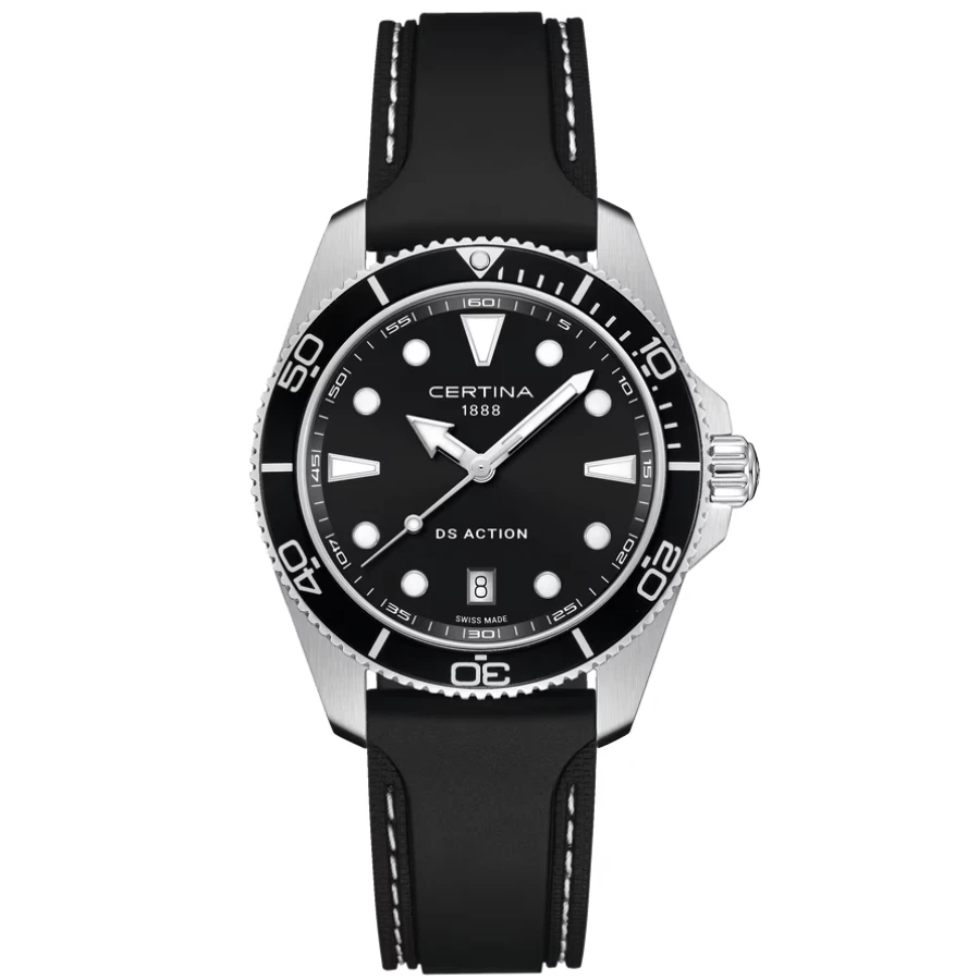 Certina C048.410.17.051.00 DS Action - Унисекс ръчен часовник с кварцов механизъм - Каучук - цвят Черен