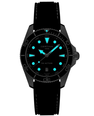 Certina C048.410.17.051.00 DS Action - Унисекс ръчен часовник с кварцов механизъм - Каучук - цвят Черен