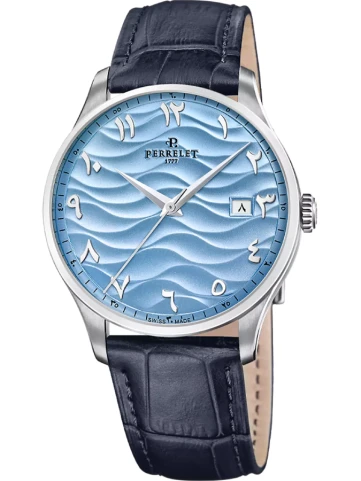 Perrelet A1300/S4 Weekend Limited Edition - Унисекс ръчен часовник с автоматичен механизъм - корпус от Стомана - Естествена кожа - цвят Син