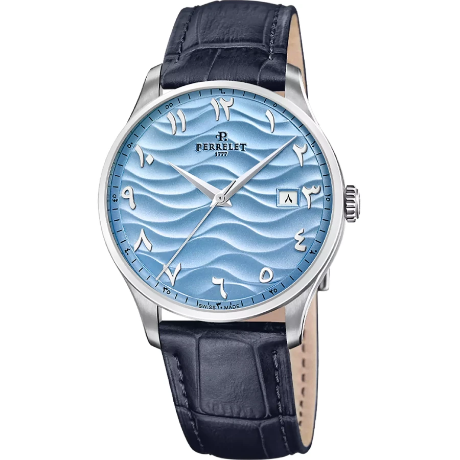 Perrelet A1300/S4 Weekend Limited Edition - Унисекс ръчен часовник с автоматичен механизъм - корпус от Стомана - Естествена кожа - цвят Син