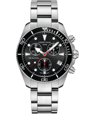 Certina C048.417.11.051.00 DS Action Chrono - Мъжки ръчен часовник с кварцов механизъм - корпус от Стомана - Стоманена верижка - цвят Черен