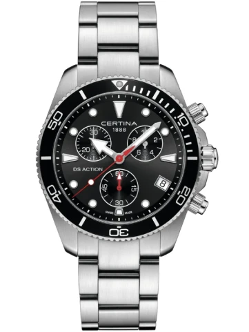 Certina C048.417.11.051.00 DS Action Chrono - Мъжки ръчен часовник с кварцов механизъм - корпус Стомана - Стоманена верижка - Черен