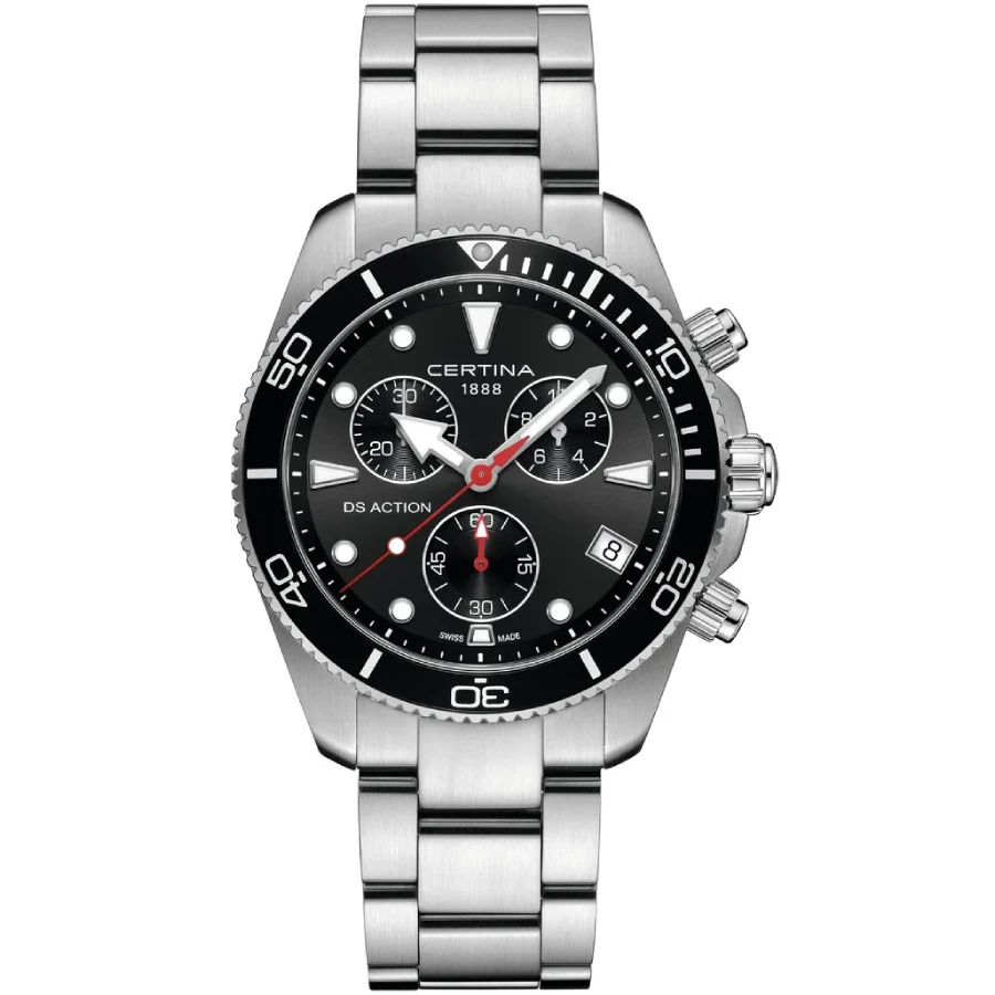 Certina C048.417.11.051.00 DS Action Chrono - Мъжки ръчен часовник с кварцов механизъм - корпус Стомана - Стоманена верижка - Черен
