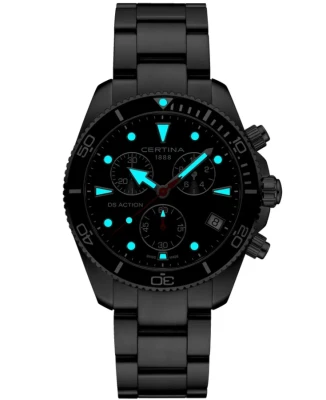 Certina C048.417.11.051.00 DS Action Chrono - Мъжки ръчен часовник с кварцов механизъм - корпус Стомана - Стоманена верижка - Черен