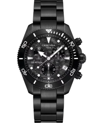 Certina C048.417.33.201.00 DS Chrono - Мъжки ръчен часовник с кварцов механизъм - корпус от Стомана - Стоманена верижка - цвят Черен