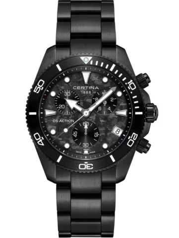 Certina C048.417.33.201.00 DS Chrono - Мъжки ръчен часовник с кварцов механизъм - корпус Стомана - Стоманена верижка - Черен
