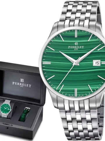 Perrelet A1300/K Weekend Malachite - Унисекс ръчен часовник с автоматичен механизъм - корпус от Стомана - Стомана - цвят Зелен