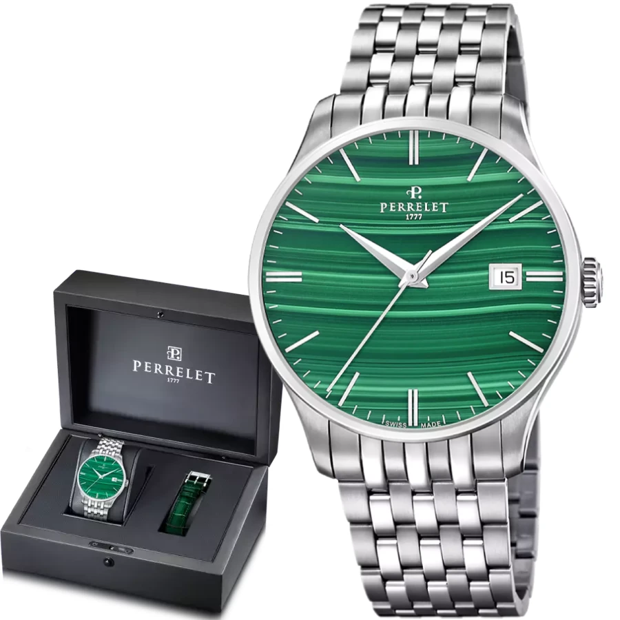 Perrelet A1300/K Weekend Malachite - Унисекс ръчен часовник с автоматичен механизъм - корпус от Стомана - Стомана - цвят Зелен