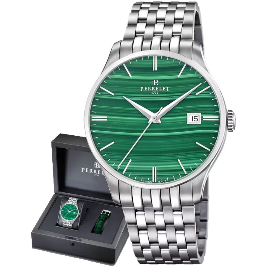 Perrelet A1300/K Weekend Malachite - Мъжки ръчен часовник с автоматичен механизъм - корпус Стомана - Стомана - Зелен