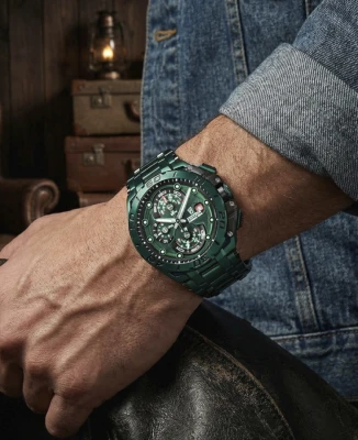 Унисекс ръчен часовник с кварцов механизъм - корпус от Стомана - Стомана - цвят Зелен