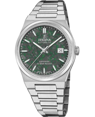 Festina Swiss F20028/B Swiss Made - Мъжки ръчен часовник с автоматичен механизъм - корпус от Стомана - Стоманена верижка - цвят Зелен Сив
