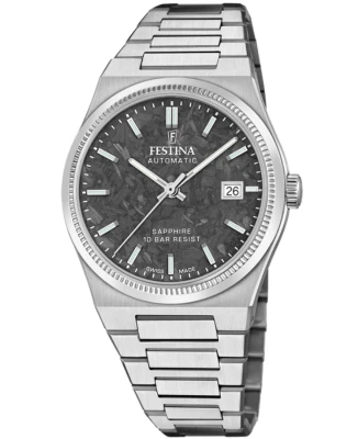 Festina Swiss F20028/C Swiss Made - Мъжки ръчен часовник с автоматичен механизъм - корпус от Стомана - Стоманена верижка - цвят Сив Сив