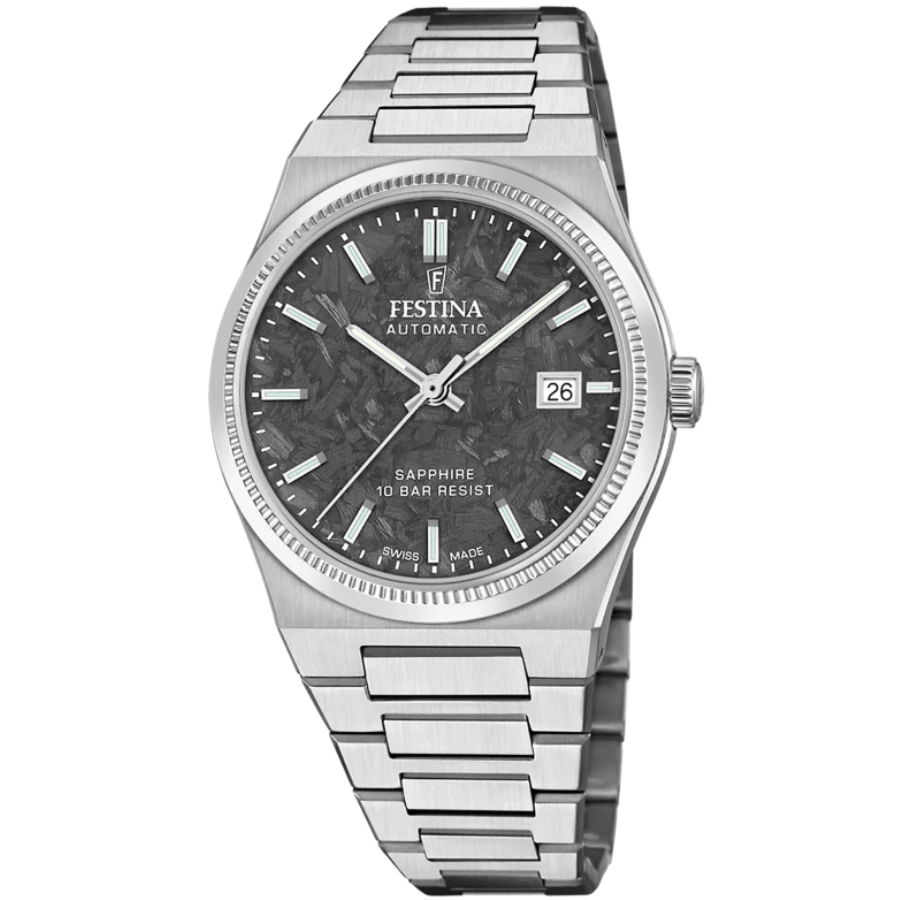 Festina Swiss F20028/C Swiss Made - Мъжки ръчен часовник с автоматичен механизъм - корпус Стомана - Стоманена верижка - Сив Сив