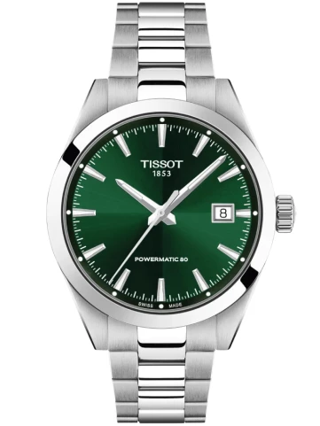 Tissot T165.807.11.091.00 Gentleman Powermatic 80 - Мъжки ръчен часовник с автоматичен механизъм - корпус Стомана - Стоманена верижка - Зелен