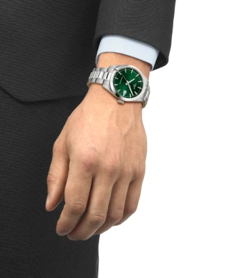 Tissot T165.807.11.091.00 Gentleman Powermatic 80 - Мъжки ръчен часовник с автоматичен механизъм - корпус Стомана - Стоманена верижка - Зелен