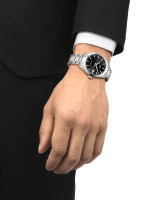 Tissot T165.807.11.051.00 Gentleman Powermatic 80 - Мъжки ръчен часовник с автоматичен механизъм - корпус Стомана - Стоманена верижка - Черен