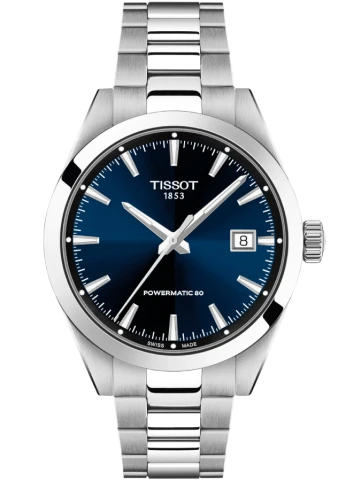 Tissot T165.807.11.041.00 Gentleman Powermatic 80 - Мъжки ръчен часовник с автоматичен механизъм - корпус Стомана - Стоманена верижка - Син