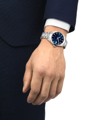 Tissot T165.807.11.041.00 Gentleman Powermatic 80 - Мъжки ръчен часовник с автоматичен механизъм - корпус Стомана - Стоманена верижка - Син