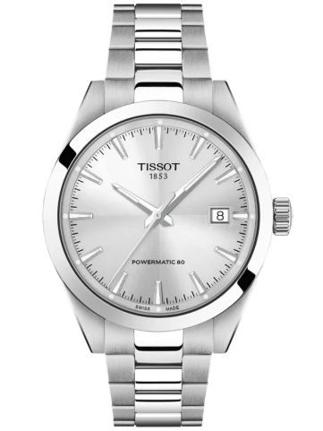 Tissot T165.807.11.031.00 Gentleman Powermatic 80 - Мъжки ръчен часовник с автоматичен механизъм - корпус Стомана - Стоманена верижка - Сив