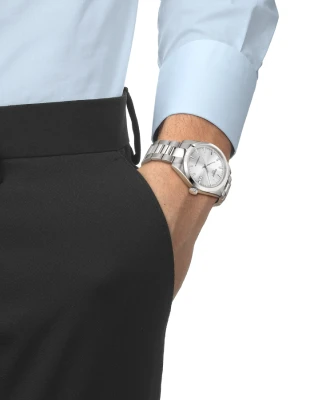 Tissot T165.807.11.031.00 Gentleman Powermatic 80 - Мъжки ръчен часовник с автоматичен механизъм - корпус Стомана - Стоманена верижка - Сив