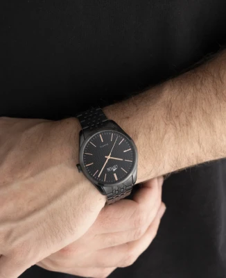 Унисекс ръчен часовник с кварцов механизъм - корпус от Стомана - Стоманена верижка - цвят Черен