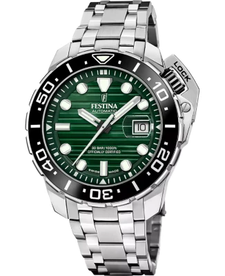 Festina Swiss Diver F20043/4 - Мъжки ръчен часовник с автоматичен механизъм - корпус от Стомана - Стомана - цвят Зелен