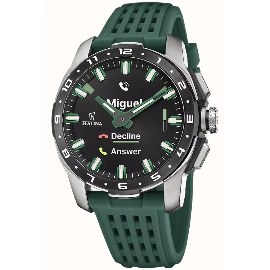 Festina F23305/1 Connected - Мъжки ръчен часовник с смарт хибриден механизъм - корпус Титан - Силиконова каишка - Черен