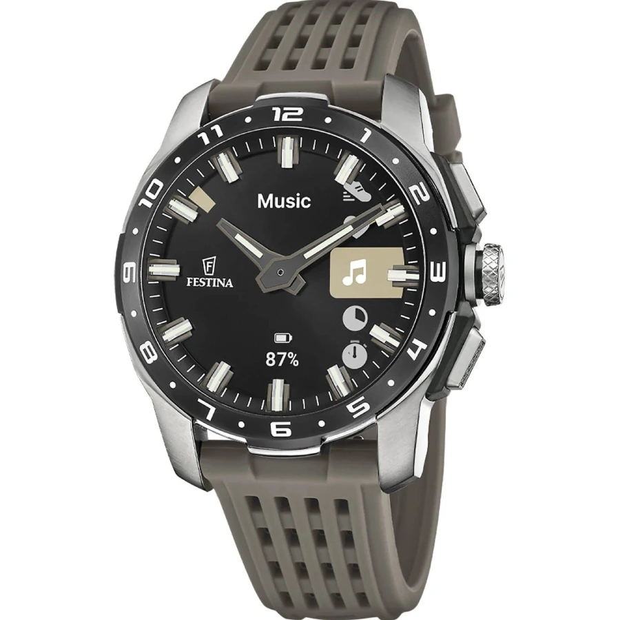 Festina F23305/6 Connected - Мъжки ръчен часовник с смарт хибриден механизъм - корпус Титан - Силиконова каишка - Черен
