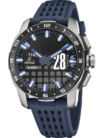 Festina F23305/3 Connected - Мъжки ръчен часовник с смарт хибриден механизъм - корпус Титан - Силиконова каишка - Черен