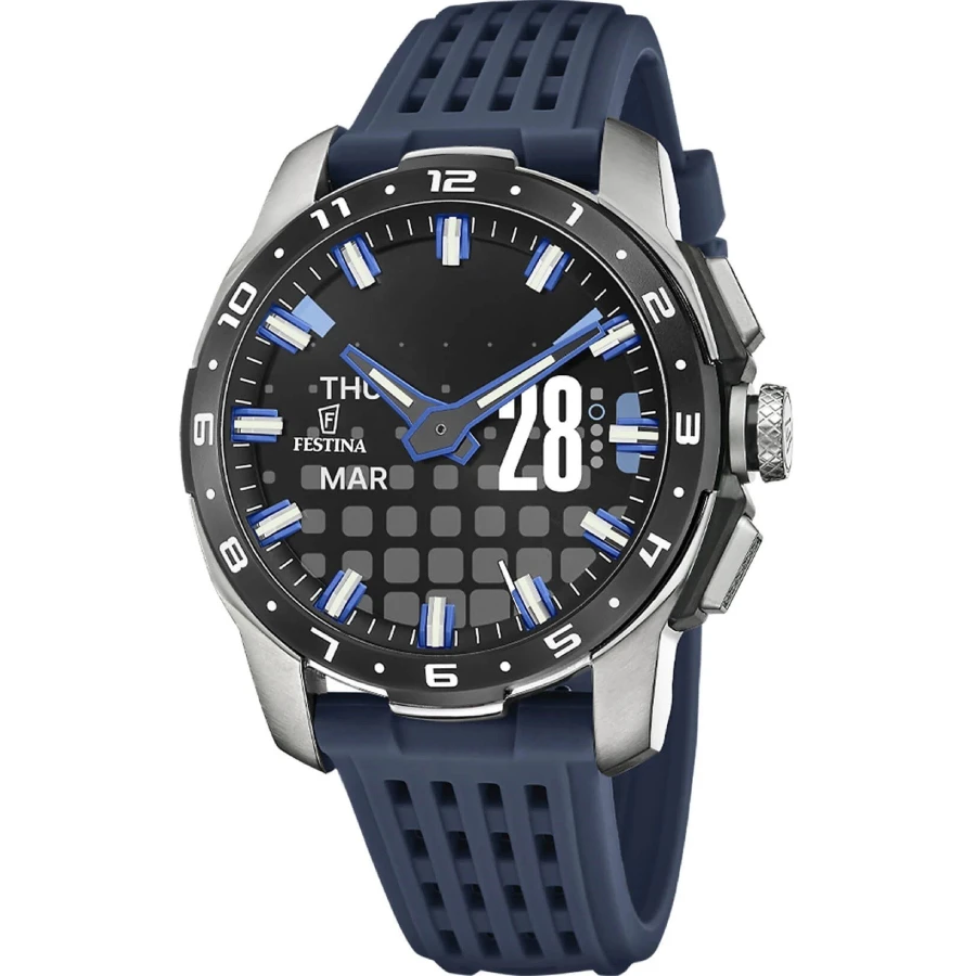 Festina F23305/3 Connected - Мъжки ръчен часовник с смарт хибриден механизъм - корпус Титан - Силиконова каишка - Черен