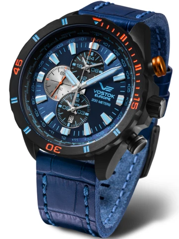 Vostok Europe YM26-320C654 Almaz - Унисекс часовник с кварцов механизъм - корпус от Стомана - Естествена кожа - цвят Син