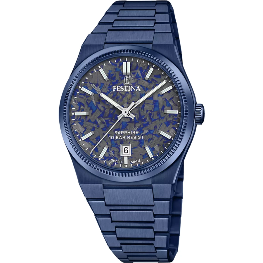 Festina Swiss F20078/2 Rivé - Мъжки ръчен часовник с кварцов механизъм - корпус Стомана - Стомана - Син Син