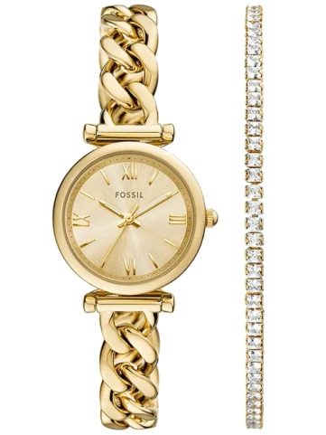 Fossil ES5387SET Carlie - Унисекс ръчен часовник с кварцов механизъм - корпус от Стомана - Стоманена верижка - цвят Злато
