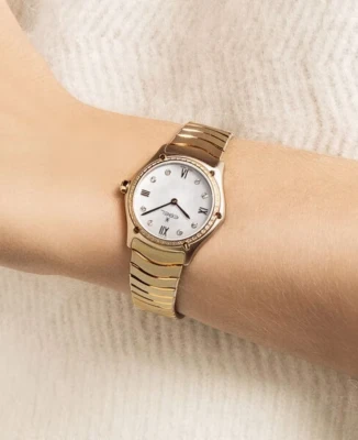 Унисекс ръчен часовник с кварцов механизъм - корпус от Стомана - Златна верижка - цвят Седеф