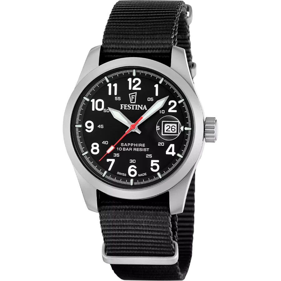 Festina Swiss F20082/3 Field - Мъжки ръчен часовник с кварцов механизъм - корпус Стомана - Текстил - Черен