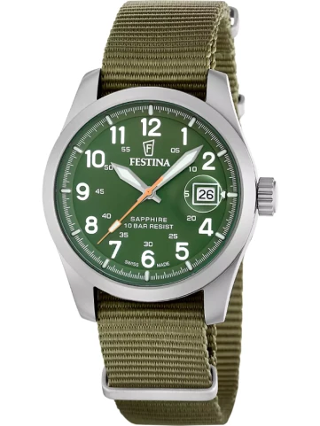 Унисекс часовник с кварцов механизъм - корпус от Стомана - Текстил - цвят Зелен