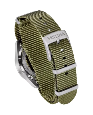 Унисекс часовник с кварцов механизъм - корпус от Стомана - Текстил - цвят Зелен