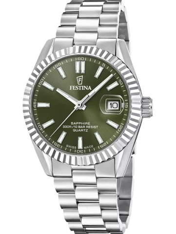 Festina Swiss F20084/C Swiss Made - Унисекс ръчен часовник с кварцов механизъм - корпус от Стомана - Стомана - цвят Зелен