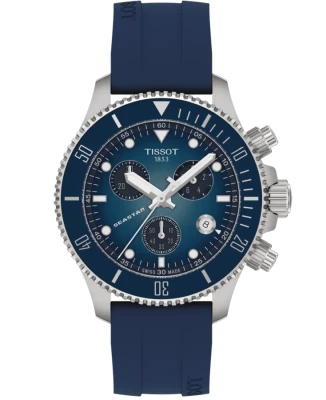 Tissot T120.217.17.041.00 Seastar 1000 38mm - Унисекс ръчен часовник с кварцов механизъм - корпус от Стомана - Каучук - цвят Син