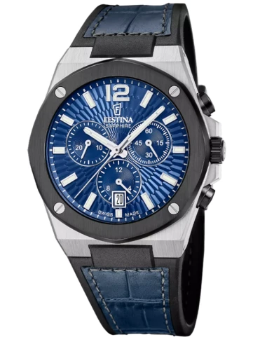 Festina Swiss F22003/2 Swiss Made - Мъжки ръчен часовник с кварцов механизъм - корпус Стомана - Естествена кожа - Син