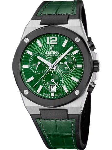 Festina Swiss F22003/3 Swiss Made - Мъжки ръчен часовник с кварцов механизъм - корпус Стомана - Естествена кожа - Зелен