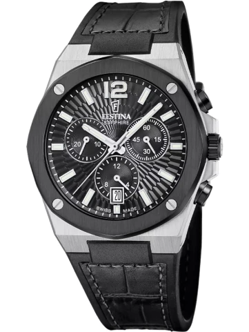 Festina Swiss F22003/4 Swiss Made - Мъжки ръчен часовник с кварцов механизъм - корпус Стомана - Естествена кожа - Черен