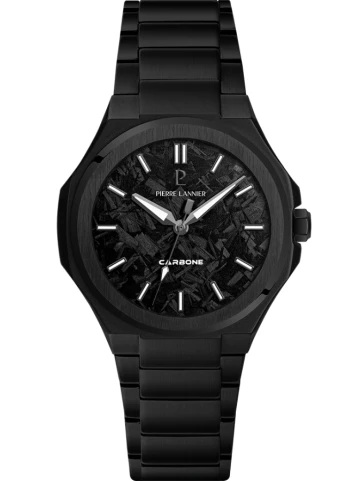 Pierre Lannier 202K489 Graphite - Мъжки ръчен часовник с кварцов механизъм - корпус Стомана - Стоманена верижка - Черен
