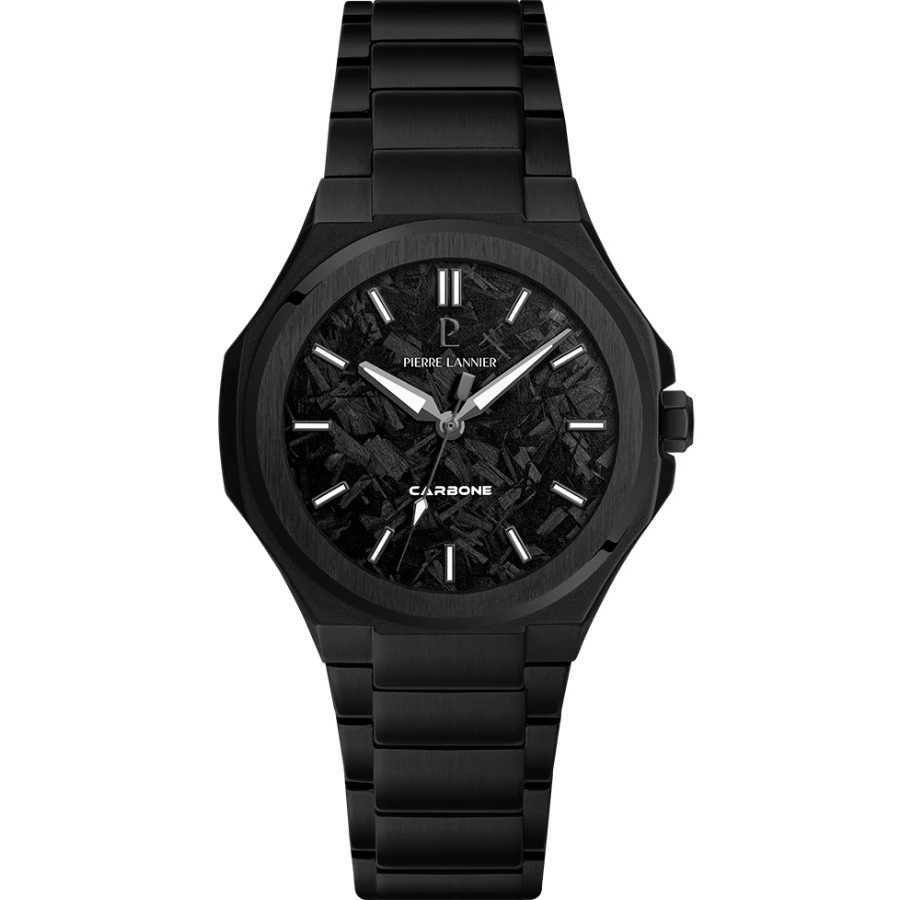 Pierre Lannier 202K489 Graphite - Мъжки ръчен часовник с кварцов механизъм - корпус Стомана - Стоманена верижка - Черен
