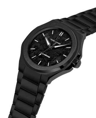 Pierre Lannier 202K489 Graphite - Мъжки ръчен часовник с кварцов механизъм - корпус Стомана - Стоманена верижка - Черен