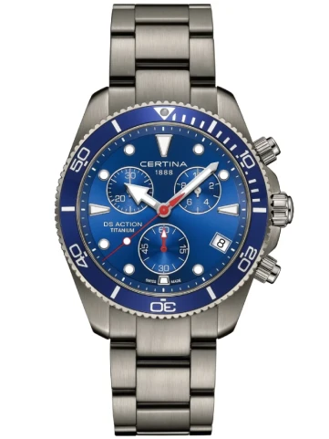 Certina C048.417.44.041.00 DS Action - Мъжки ръчен часовник с кварцов механизъм - корпус Стомана - Титаниева верижка - Син