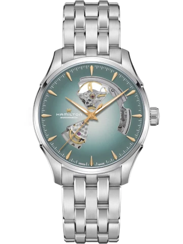 Hamilton H32675141 Jazzmaster 40 mm - Мъжки ръчен часовник с автоматичен механизъм - корпус от Стомана - Стоманена верижка - цвят Тюркоаз