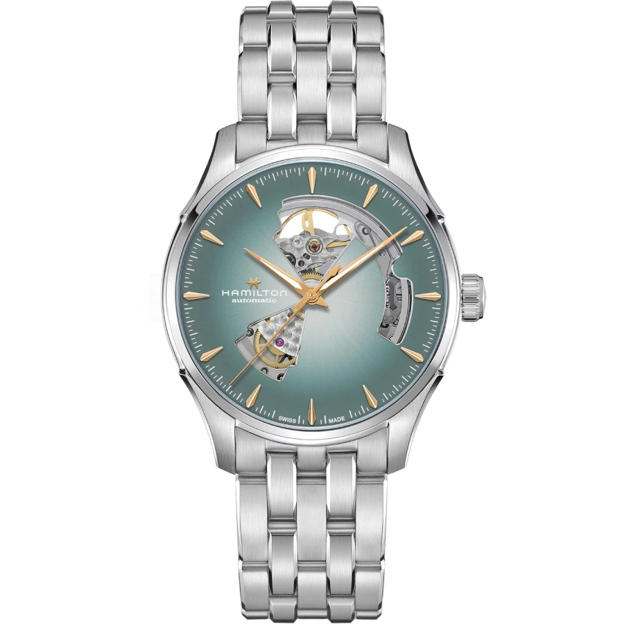 Hamilton H32675141 Jazzmaster 40 mm - Мъжки ръчен часовник с автоматичен механизъм - корпус от Стомана - Стоманена верижка - цвят Тюркоаз